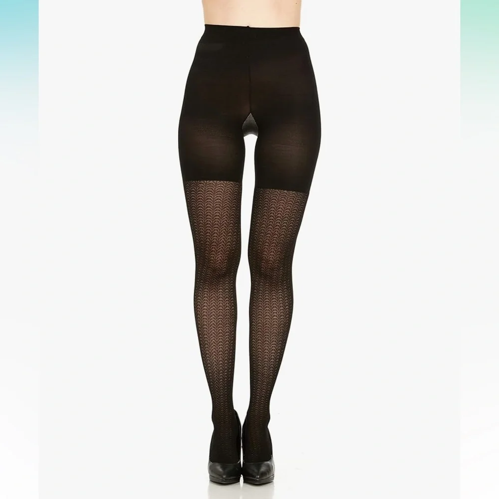 Spanx Assets NWT Black Wish Bone Textured Shaping Tights  Size 3